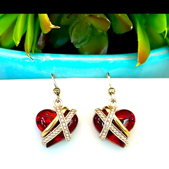 Brighton NEPTUNE’S RINGS SWEETHEART RED Heart Glass Crystal Bracelet Earrings - Picture 7 of 13